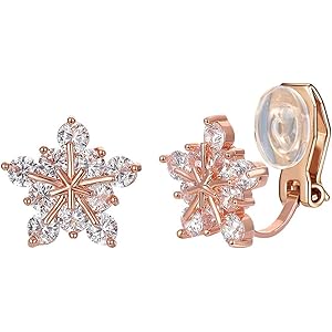 イヤリング 雪 レディース 人気 雪の結晶 ノンホールピアス キラキラ CZ 小さめ ギフトボックス付き(ピンクゴールド…