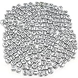 gresorth 800個キューブアクリル文字ビーズ古代シルバーアルファベットDIY手作りネックレス、子どもの教育6 x 6 mm