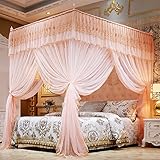 QFFL wenzhang レースエッジフロアスタンドシックなモスキートネット/ボールドブラケット安定したダブルレイヤードモスキートネット/暗号化ラグジュアリーデコレーションベッドマントル（4色展開可
