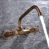 アンティーク 蛇口 キッチン用 混合水栓 壁付き 2ハンドル 取り付け幅135～165mm対応 吐水口長さ180mm ABLRL001