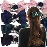 美人髪バレッタ リボン、パール、ビジューに妖しげな黒薔薇 ブラック