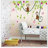 MLM 51 X 43 Large Green Tree Vine Monkey Flower Home Decor Removable Wall Sticker Decals Nursery Kid