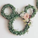 【Disney】ディズニー　フェイクグリーンのリース　ミッキーマウス　ピンク