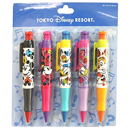 ミッキー ミニー ドナルド デイジー チップ と デール ボールペン 5本 セット 黒 フェイス柄 文房具 ディズニーリゾート限定 文具百貨