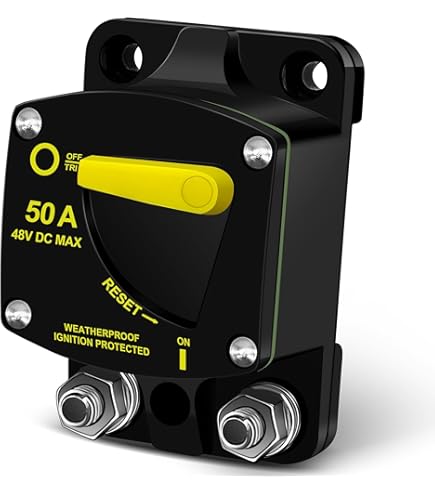 Linkstyle 50 Amp Circuit Breaker With Manual Reset - 12V-48V DC, For Marine, RV, Solar, Trolling Motors