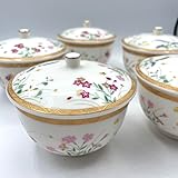 値下翔山 蓋付き 湯呑み 5客 ピンク イエロー ブルー 花柄 湯呑み 金彩
