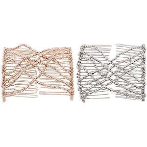 ヘアクリップ ビーズチェーン 伸縮性 ヘアアレンジ 髪留め マジック櫛 ダブルヘアコーム 髪飾り 2個入り