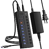 Lemorele USB ハブ 10ポート拡張 USB3.0 hub 5Gbps高速伝送 セルフパワー対応 USB3.0 ハブ 電源付き 7* USB ハブ3.0 の 拡張+ 3充電ポート USB Hub 独立スイッチ付 12V/3A 45W電源付き アルミ製