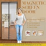 ouronehome Close Automaticllyフルフレームベルクロ磁気スクリーンドアドア開口部Fits up to 34 " x82 "ブラウン