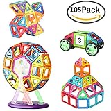 知育玩具 ブロック おもちゃ ,HoryKu 磁石ブロック マグネット立体パズル 積み木 磁石ペース モデル DIYおもちゃ 105ピース ケース付き