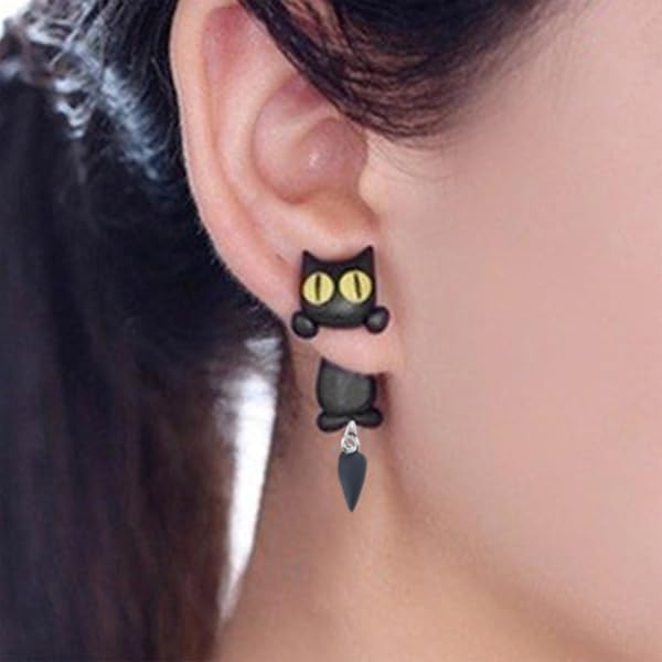 Amazon | [亜細亜宝飾堂] 黒猫 ピアス ブラック ユニーク ぶら下がり