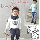 【Selection】【30%OFF】プチプラ　プリント長袖シャツ★大きな眼鏡をした猫の顔がプリントされたキュートな長袖シャツ　09(110cm相当）　ホワイト