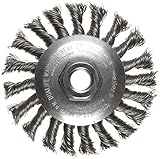 Weiler Dualife Bevel Wire Wheel Brush, Threaded Hole, Steel, Partial Twist Knotted, 4-1/2" Diameter,