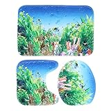 whitelotous 3ピースSea WorldパターンノンスリップバスルームマットコンボセットバスマットContourラグトイレ蓋カバー