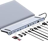 Wowssyo 12-in-1ドッキングステーション USB Cハブ、3ディスプレイ用アダプタ 2 HDMI 4K、VGA、USB 3.0 /2.0、USB Cデータポート、SD/TFカードリーダー、イーサネット、PD 100W、3.5mmオーディオ MacBook Pro/AirおよびWindows用