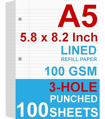 3 Pack) A5 Filler Paper, 6 Hole Notebook Refills Paper