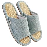 [mianshe] スリッパ い草 ルームシューズ 春夏 室内 リネン 亜麻 男女兼用 涼しい 滑り止め むれない 室内はき 軽量 前開き 無地 井草 ライトブルー XL