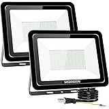 【超薄型 2個セット】MORSEN led投光器 LED作業灯 100W 1300ｗ相当 SMD チップ 13000LM 1.8コード PSE適合 IP66防水 昼光色 極薄型 プラグ ワークライト 工事用ライト ledライト 灯光器 作業灯 外灯 