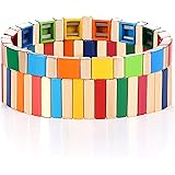 PHALIN Tile Bracelets Set Rainbow Enamel Tile Bead Stretch Bracelets Colorful Elastic Stackable Strand Bangle Bracelets Handm