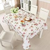 テーブルクロス テーブルマット テーブルリネン ロイヤルアーデン PVC製 防水防油加工 撥水 おしゃれ かわいい 暖色系の花柄 キッチン 食卓 華やか ダイニング 机 (137*183CM, グリーンエッジ小花)