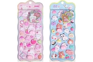 Hanyuan 3dシール おしりぷにぷにシール かわいい ぷくぷく キャラクター 3D マシュマロ ふわふわ もちもち もっちりスクイーズ ステッカー デコレーション 2セット No.001