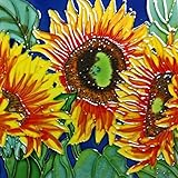 High Quality BD-0177 8 by 8-Inch Three Sunflowers with Blue Background Ceramic Art Tile