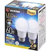 【E26】アイリスオーヤマ LED電球 60W形相当 昼白色 口金直径26mm 広配光 2個パック 密閉器具対応 LDA7N-G-6T62P