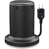 エレコム 電源タップ タワー型 延長コード [ 8個口 & USB×5ポート ] 固定パーツ付 雷ガード ほこりシャッター 2m ブラック ECT-0620BK