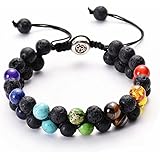 LINKEND Triple Protection Bracelet Lava Rock Mens Stone Bead Bracelet -Adjustable Tiger Eye 8MM Bracelet Essential Oil Diffus