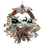 事前点灯LED照明付きサンタソリ常緑の枝の17 "ドアまたは壁Wreath、マルチカラー