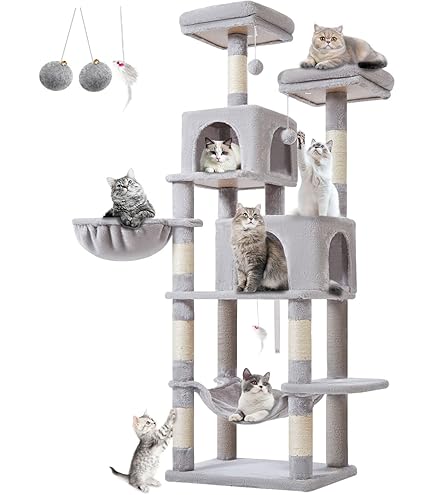 Amazon | キャットタワー 多頭飼い 大型猫用 スリム 安定感 据え置き