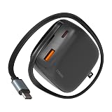 KYOHAYA USB-C 巻取りケーブル内蔵 急速充電器 タイプC 急速 PD対応 QC対応 65W 急速充電 ACアダプタ USB-C内蔵ケーブル+USB-C/USB-A 2ポート GaN 窒化ガリウム採用 極小タイプ Power Delivery ノートPC MacBook iPhone AQUOS Xperia Galaxy arrows 各種対応 JKPD65R1 (ブラック)
