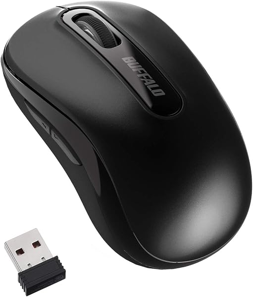 バッファロー マウス 無線 ワイヤレス 5ボタン 【戻る/進むボタン搭載】 小型 軽量 節電モデル 最大584日使用可能 BlueLED ブラック BSMBW315BK - 1