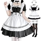 [GEAHOL] メイド服 コスプレ コンカフェ メイド エプロン 定番 ショート丈 10点セット メイドコスチューム 仮装 レディース メンズ セット 一式 こすぷれ イベント パーティー 大人 男女兼用 (XL)