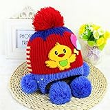 ベビー キッズ 赤ちゃん ニット帽子 ボンボン付き 耳まであったか！ 防寒 保温 冬 帽子 鳥 2017新製品 red