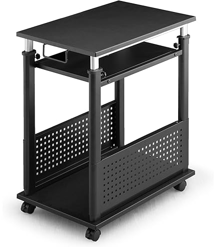 昇降式PCワゴン調整可能・ロック付きキャスター・スリムデザイン・多用途3段ラック 昇降式PCワゴン調整可能・ロック付きキャスター・スリムデザイン・多