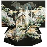 お宮参り着物　正絹男児初着　男の子用産着　黒　ベージュぼかし　鷹　御所車　扇面　菱地紋生地