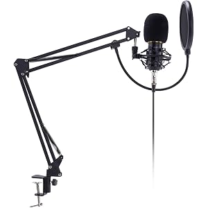 AUKEY コンデンサーマイク USBマイク マイクロフォンセット 高音質 スタジオレコーディング 卓上アーム付き 単一指向性 録音 宅録 実況 放送 GD-G2
