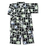 (ブラック/80cm)ベビー服 男の子 甚平 トンボ 格子柄 和調 綿100％ 上下組セット 男児 ベビー