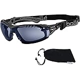 Bolle SAFETY ラッシュ プラス ELオリジナル 4点セット（ゴーグル本体/ガスケットキット/布ポーチ/オリジナルメガネクロス） サバゲー グラス シューティング 保護 メガネ (フレーム：ブラック/ウォルフグレー, レンズ：スモーク)