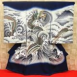 【雲龍と富士・紺ぼかし】 男児　初着　祝着 のしめ 産着 男の子のお宮参り着物 高級 フードセットプレゼント付