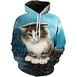 [SWEKISS] 猫 プルオーバーパーカー 男女兼用 総柄パーカー 長袖 3d プリント おおきいサイズ 面白い カジュアル おもしろ ファッション 猫柄 22201