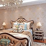 (ハンメロ)HANMERO壁紙 ダマスク柄 箔押し&絹 はがせる 不織紙 のりなし リビング部屋diyリフォーム用 53cm×10m ベージュ&金箔