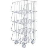 下村企販 ワゴン キッチンスタッキングバスケット 4段 【日本製】 工具不要 キャスター付 白 36463 燕三条