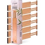 Bamboo Drawer Dividers Organizers 6-pack (12"-17") Adjustable Spring Loaded Drawer Divider Expandable Drawer Organizer Utensi