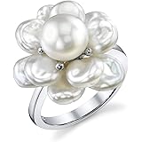THE PEARL SOURCE Keshi Genuine White Freshwater Cultured Pearl Ring for Women