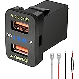 Levigo USBカーチャジャー ト QC3.0急速充電 トヨタ車向け 電源ソケット 2ポート付き スイッチホール LED電圧計表示 12/24V車対応 ブラック（33*23mm）