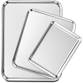 Wildone Baking Sheet Set of 3, Stainless Steel Cookie Sheet Baking Pan, 9/12/16 Inch, Non Toxic & Heavy Duty & Easy Clean 16