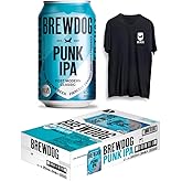 BREWDOG PUNK IPA Craft Beer 11.8 fl oz (350 ml) Cans x 24 Bottles) & Original T-shirt Set, Brewdog Punk IPA, Available in 3 S