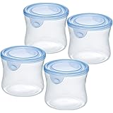 iwaki(イワキ) 耐熱ガラス 保存容器 アクアブルー 丸型 SS 240ml ×4個セット パック&レンジ KBT7400-BLN